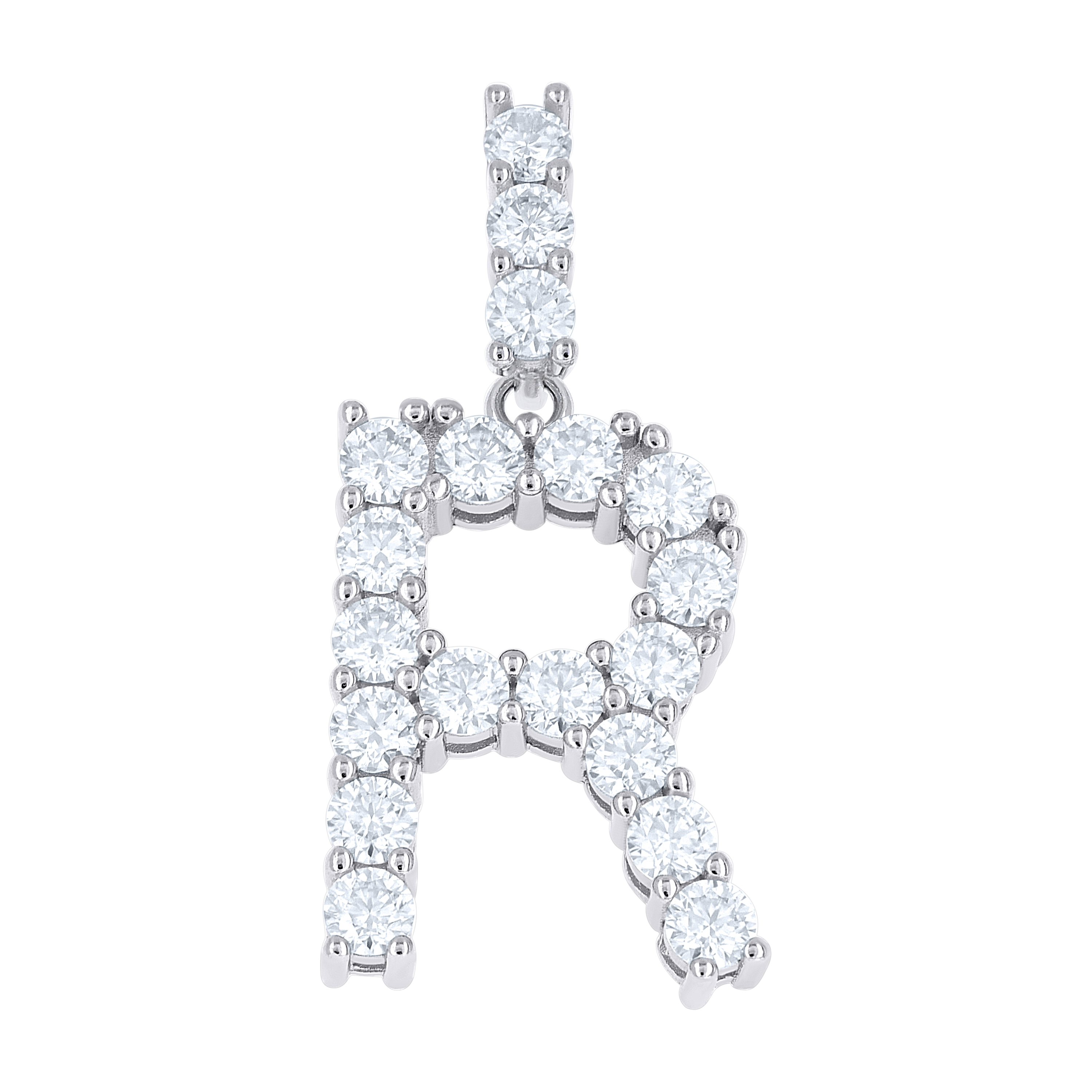 925 Sterling Silver Unisex 1.92ct Moissanite Initial Alphabet R Charm Pendant
